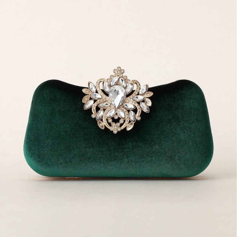 Women Bags On Sale - Donkergroene fluwelen clutch tas luxe strass