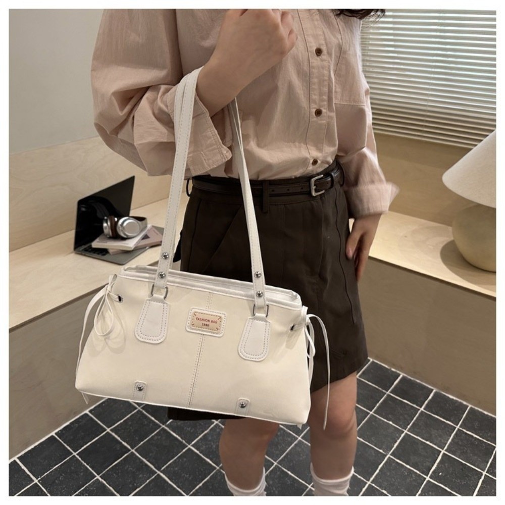 Top Handle Structured - Koreaanse stijl kunstleren handtas met rits,