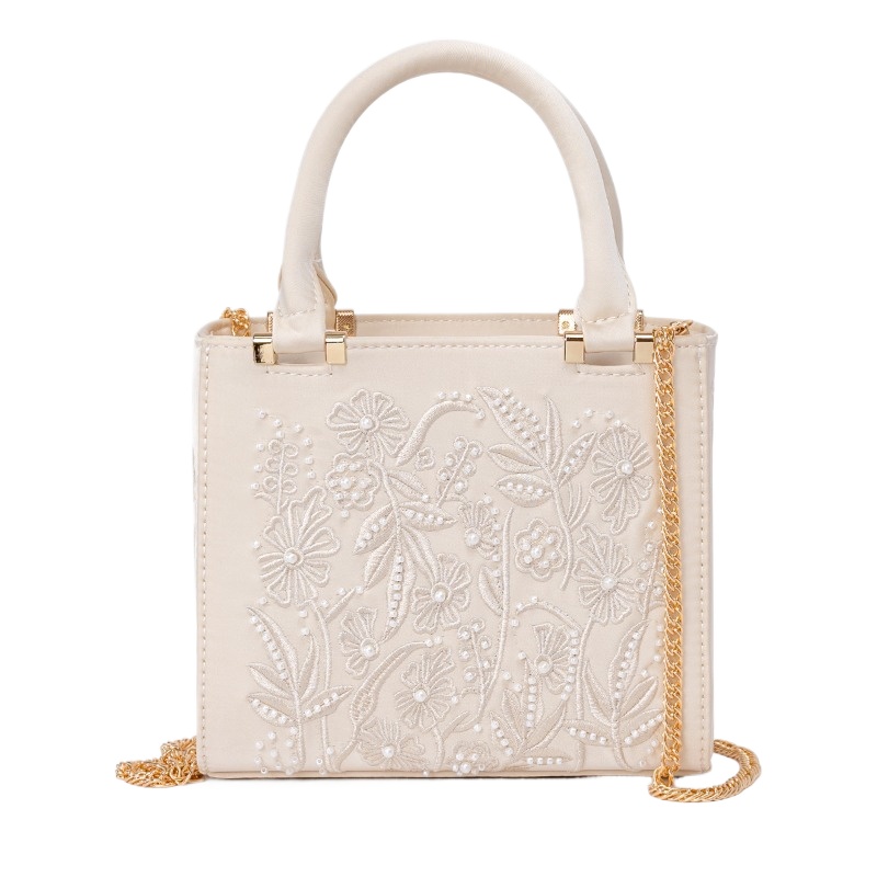 Top Handle Structured - Geborduurde parelhandtas Vintage elegante gestructureerde schoudertas