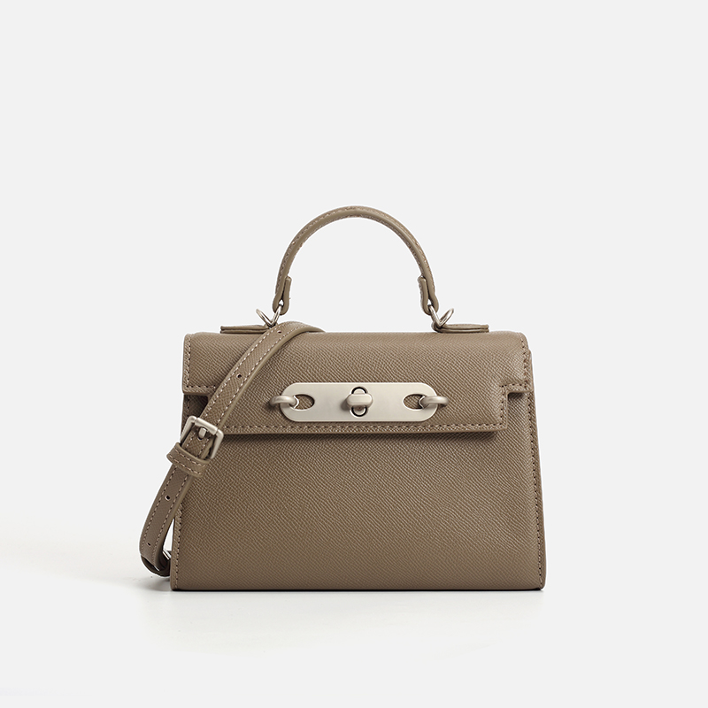 Top Handle Structured - Dames handtas van taupe saffiano leer,